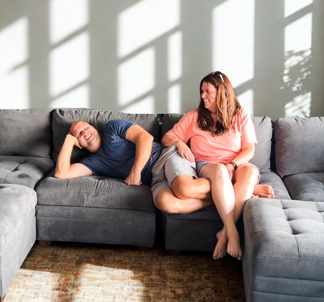Pic of Nate and Joelle on a couch